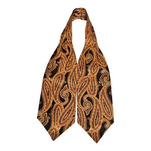 BEAUTIFUL Black/Orange Paisley Silk ASCOT CRAVAT 44"/ 5.5" EC